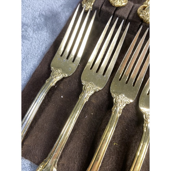 Vintage RETRONEU STEPHANIE Gold Accent Stainless Japan Flatware 48 Piece RARE - Picture 9 of 16